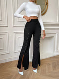 Buy SHEIN Priv̩ Pearls Beaded Split Hem Flare Leg Pants in Pakistan