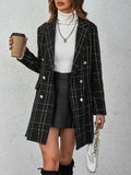 Buy SHEIN Privé Plaid Double Breasted Overcoat,Ladies Late Fall Elegant Double Button Regular Sleeve Lapel Regular Fit Black Plaid Women Overcoats in Pakistan