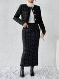 Buy SHEIN Privé Plaid Tweed Jacket & Skirt in Pakistan