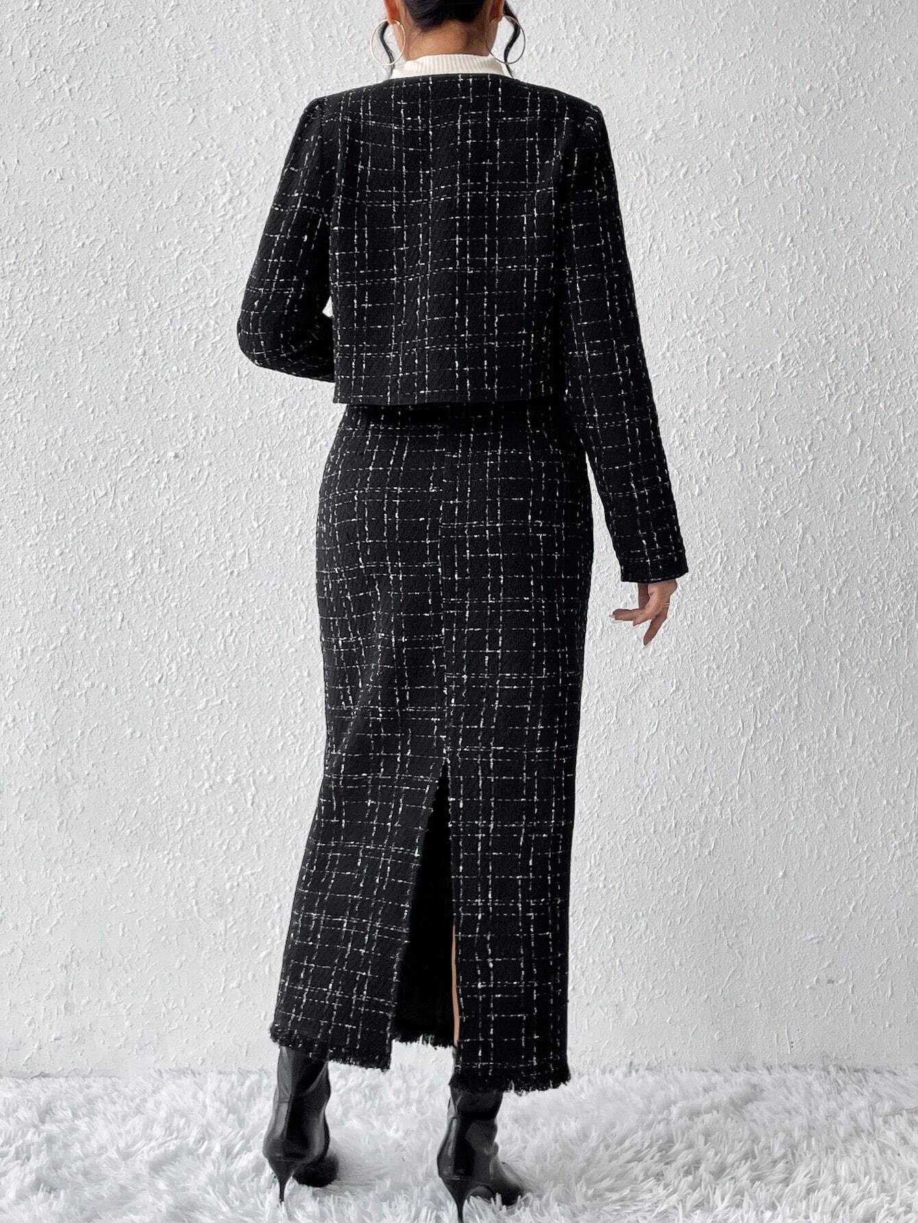 Buy SHEIN Privé Plaid Tweed Jacket & Skirt in Pakistan