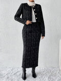 Buy SHEIN Privé Plaid Tweed Jacket & Skirt in Pakistan