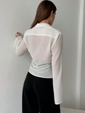 Buy SHEIN Privé Plunging Collar Twist Knotted Bell Sleeve Sheer Women's Sun Protection Shirt in Pakistan