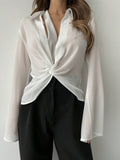 Buy SHEIN Privé Plunging Collar Twist Knotted Bell Sleeve Sheer Women's Sun Protection Shirt in Pakistan