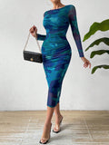 Buy SHEIN Privé Round Neck Pleated Tie Dye Dress in Pakistan