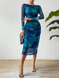 Buy SHEIN Privé Round Neck Pleated Tie Dye Dress in Pakistan