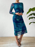 Buy SHEIN Privé Round Neck Pleated Tie Dye Dress in Pakistan