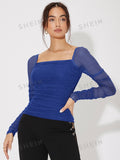Buy SHEIN Priv̩ Ruched Square Neck Solid Metallic Top in Pakistan
