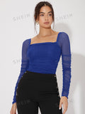 Buy SHEIN Priv̩ Ruched Square Neck Solid Metallic Top in Pakistan