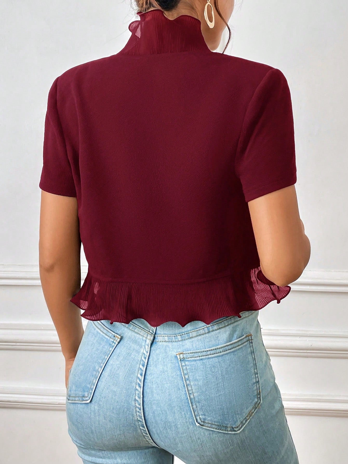 Buy SHEIN Privé Ruffle Trim Open Front Crop Jacket in Pakistan