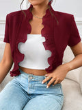 Buy SHEIN Privé Ruffle Trim Open Front Crop Jacket in Pakistan