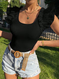 Buy SHEIN Priv̩ Ruffle Trim Scoop Neck Tee in Pakistan