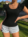 Buy SHEIN Priv̩ Ruffle Trim Scoop Neck Tee in Pakistan
