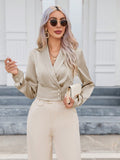 Buy SHEIN Priv̩ Shawl Collar Button Front Crop Blouse in Pakistan