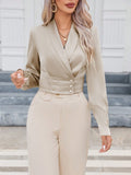 Buy SHEIN Priv̩ Shawl Collar Button Front Crop Blouse in Pakistan