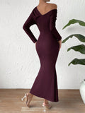 Buy SHEIN Priv̩ Solid Asymmetrical Neck Ruched Mermaid Hem Dress in Pakistan