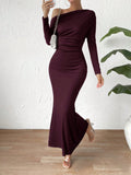Buy SHEIN Priv̩ Solid Asymmetrical Neck Ruched Mermaid Hem Dress in Pakistan