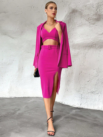 Buy SHEIN Privé Solid Cami Top & Split Thigh Skirt & Blazer in Pakistan