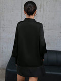 Buy SHEIN Privé Solid Color Hollow Out Button Up Long Sleeve Shirt in Pakistan