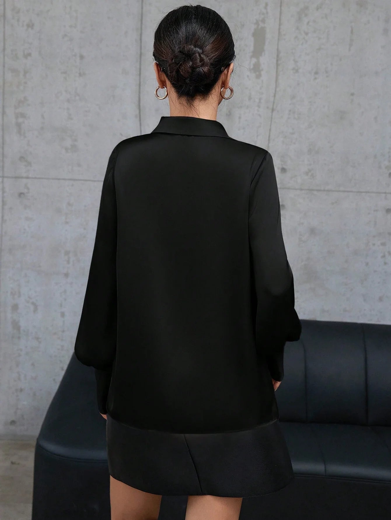 Buy SHEIN Privé Solid Color Hollow Out Button Up Long Sleeve Shirt in Pakistan
