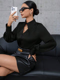 Buy SHEIN Privé Solid Color Hollow Out Button Up Long Sleeve Shirt in Pakistan