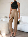 Buy SHEIN Privé Solid Color Pleated Trousers For Women in Pakistan