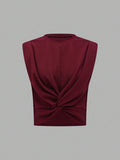 Buy SHEIN Prive Solid Color Twisted Knot Hem T-Shirt in Pakistan