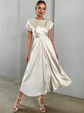 Buy SHEIN Privé Solid Criss Cross Front Satin A-line Dress in Pakistan