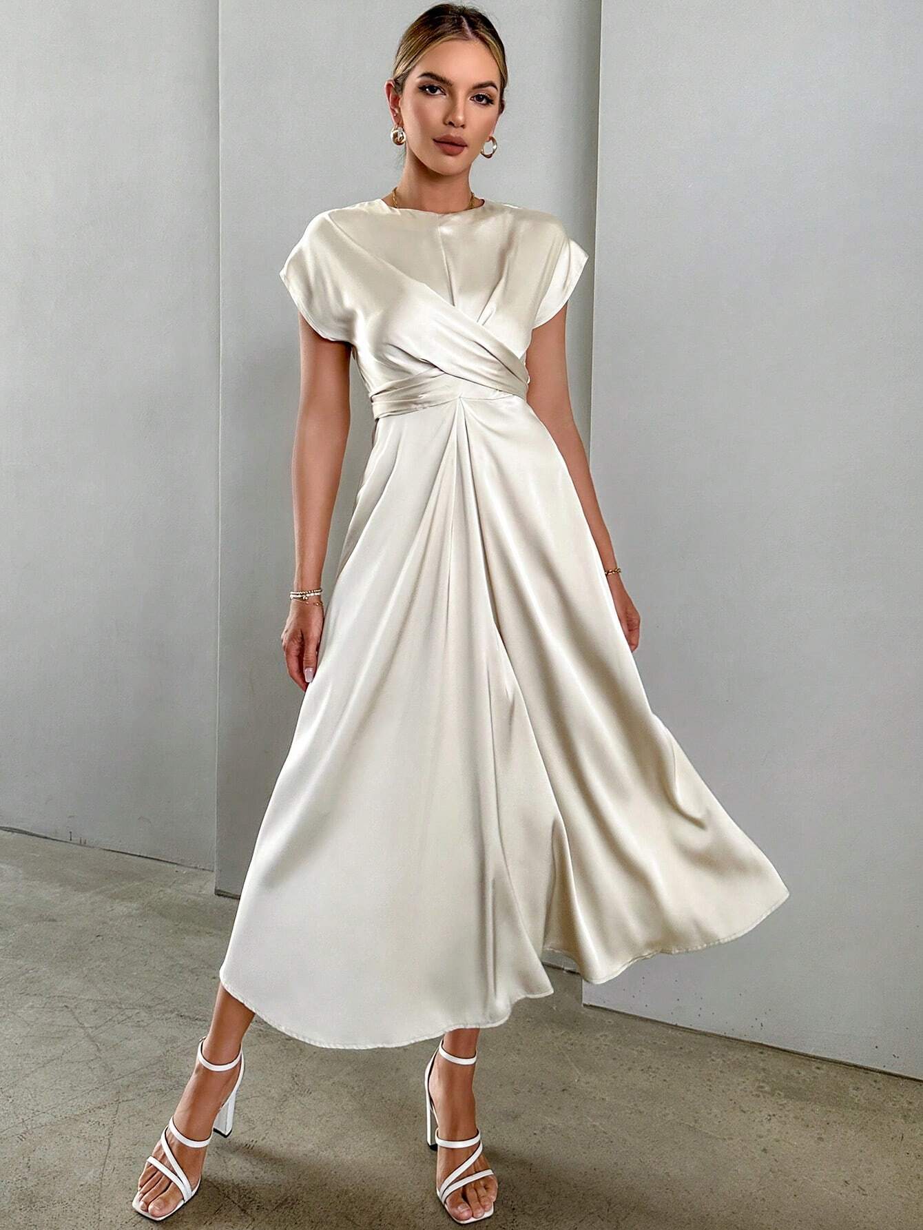 Buy SHEIN Privé Solid Criss Cross Front Satin A-line Dress in Pakistan