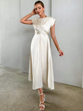 Buy SHEIN Privé Solid Criss Cross Front Satin A-line Dress in Pakistan