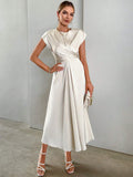Buy SHEIN Privé Solid Criss Cross Front Satin A-line Dress in Pakistan