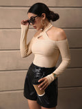 Buy SHEIN Privé Solid Criss Cross Halter Neck Tee in Pakistan