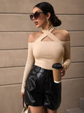 Buy SHEIN Privé Solid Criss Cross Halter Neck Tee in Pakistan