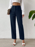 Buy SHEIN Privé Solid Fold Pleated Detail Straight Leg Pants in Pakistan