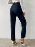 Buy SHEIN Privé Solid Fold Pleated Detail Straight Leg Pants in Pakistan