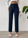 Buy SHEIN Privé Solid Fold Pleated Detail Straight Leg Pants in Pakistan