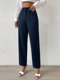 Buy SHEIN Privé Solid Fold Pleated Detail Straight Leg Pants in Pakistan