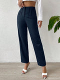 Buy SHEIN Privé Solid Fold Pleated Detail Straight Leg Pants in Pakistan
