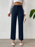 Buy SHEIN Privé Solid Fold Pleated Detail Straight Leg Pants in Pakistan