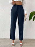 Buy SHEIN Privé Solid Fold Pleated Detail Straight Leg Pants in Pakistan
