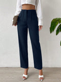 Buy SHEIN Privé Solid Fold Pleated Detail Straight Leg Pants in Pakistan