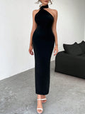Buy SHEIN Priv̩ Solid Halter Neck Backless Bodycon Dress in Pakistan