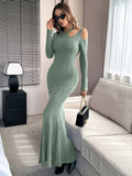 Buy SHEIN Priv̩ Solid Irregular Collar Long Sleeve Bodycon Dress in Pakistan