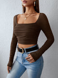 Buy SHEIN Privé Square Neck Ruched Mesh Top in Pakistan