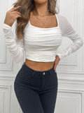 Buy SHEIN Privé Square Neck Ruched Mesh White Crop Women Top in Pakistan