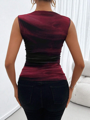 Buy SHEIN Privé Sleeveless Tank Top With Pleats And Random Floral Pattern in Pakistan