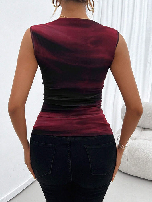 Buy SHEIN Privé Sleeveless Tank Top With Pleats And Random Floral Pattern in Pakistan