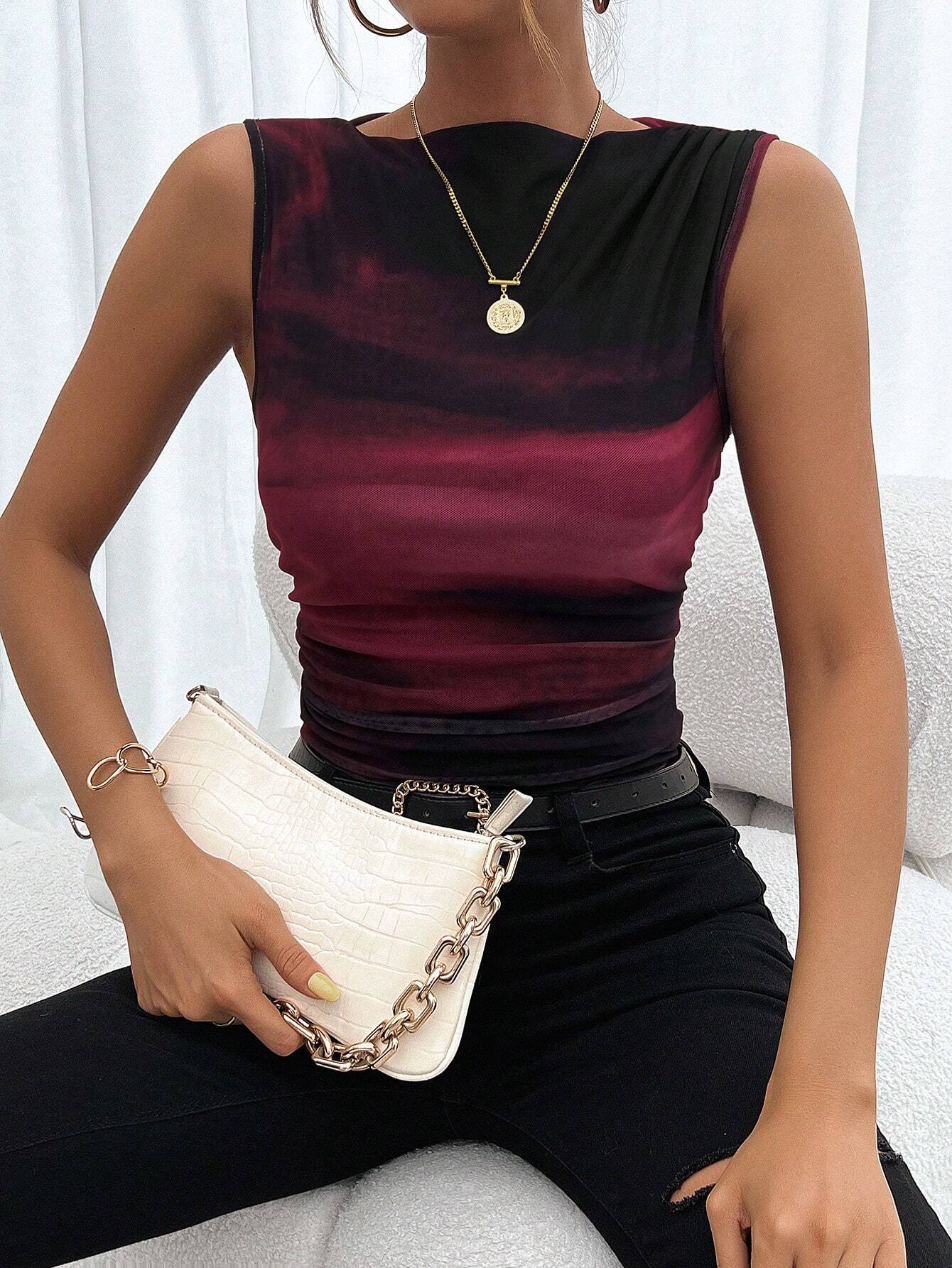 Buy SHEIN Privé Sleeveless Tank Top With Pleats And Random Floral Pattern in Pakistan