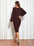 Buy SHEIN Privé Surplice Neck Lantern Sleeve Glitter Bodycon Dress in Pakistan