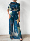 Buy SHEIN Prive Tie-dye One Shoulder Wide Leg Jumpsuit With Top in Pakistan