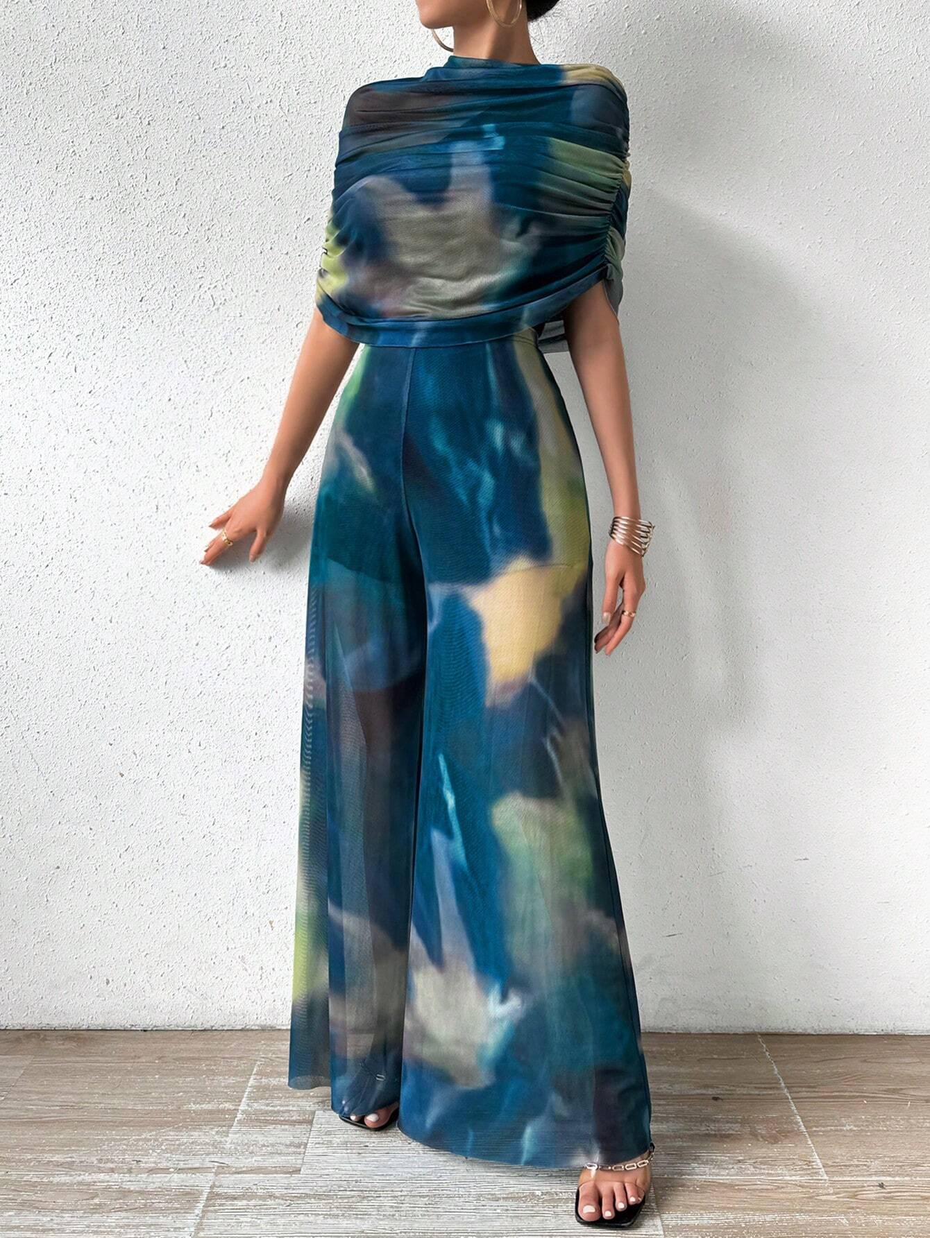 Buy SHEIN Prive Tie-dye One Shoulder Wide Leg Jumpsuit With Top in Pakistan